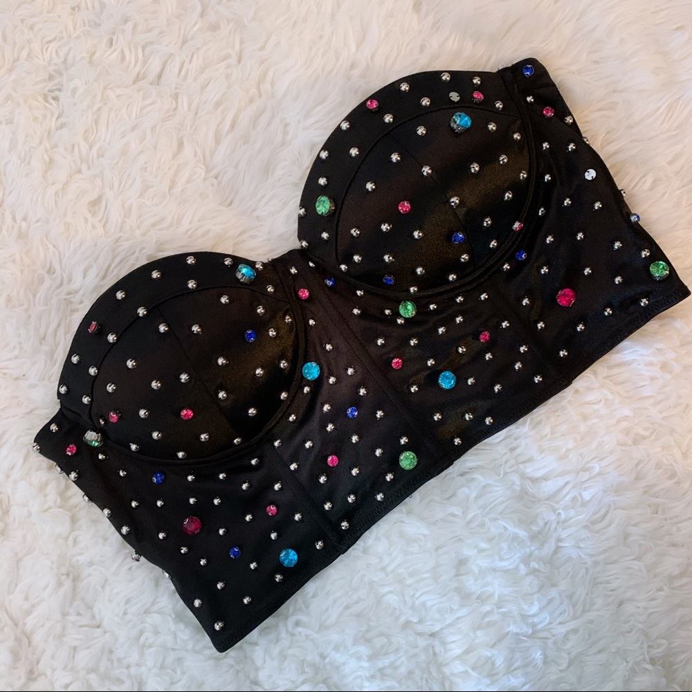 Forever 21 Structured Jeweled Black Crop Bustier